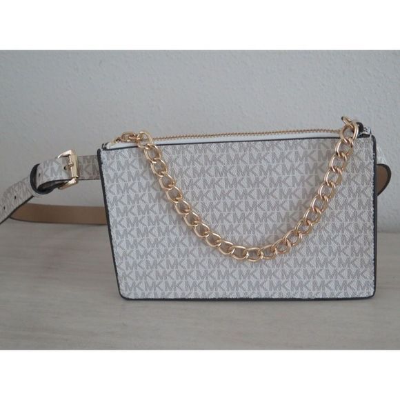 Michael Kors 554131C Sz Large Vanilla Sig. MK Logo PU Leather Waist Belt Bag - Picture 1 of 10